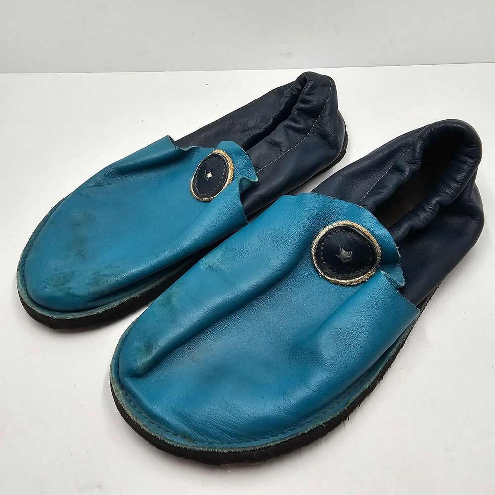 Softstar Roo Moccasins Barefoot Leather Shoes Youth Size 6 Teal Blue Slip On USA